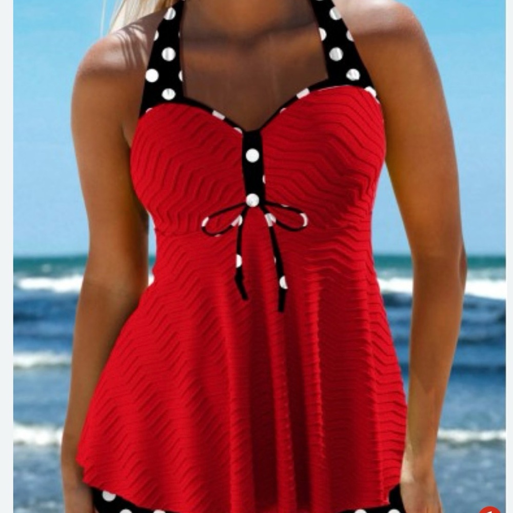 MODLILY® Jacquard Polka Dot Red Tankini Set